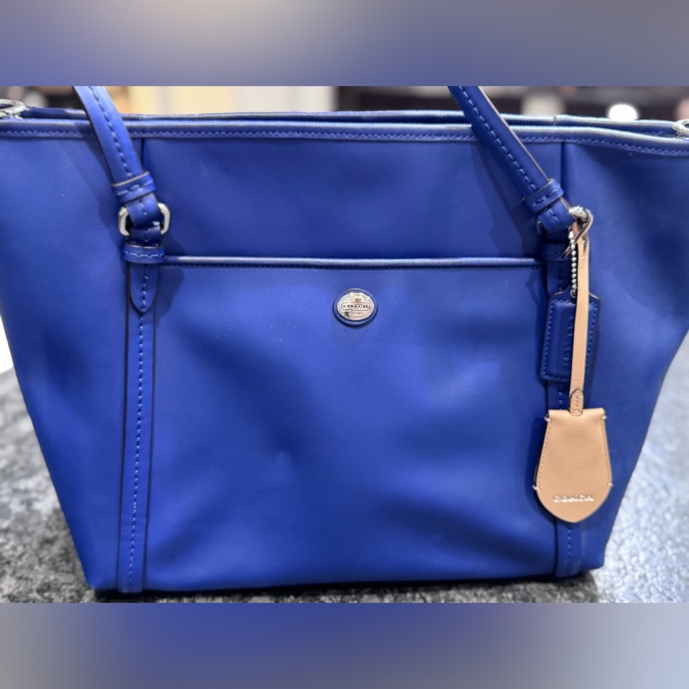 Coach Royal Blue Tote with Tan Accents
